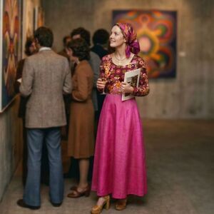 Vtg 60s 70s boho mod floral maxi pink skirt boho gown party hostess dress xs